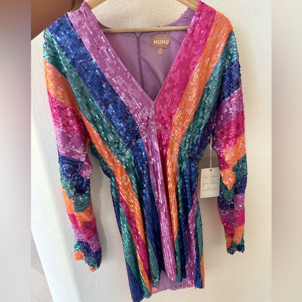 Show Me Your Mumu Rainbow Sequin Mini Dress NWT Size Small | Festival • Party
